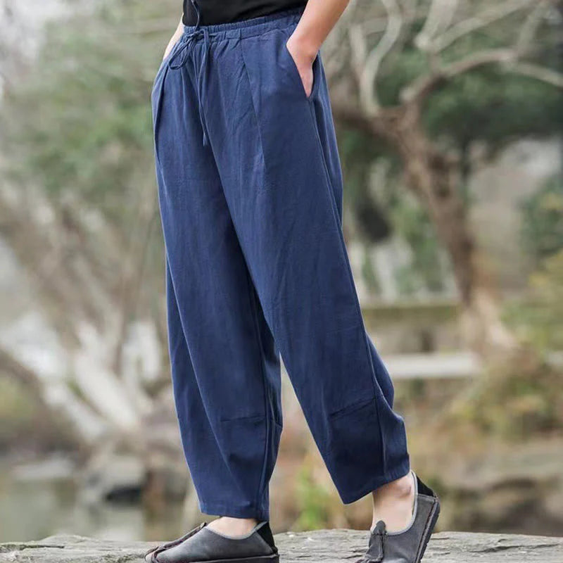 Pantalon Sarouel Décontracté pour Homme à Cordon de Serrage Simple avec Poches