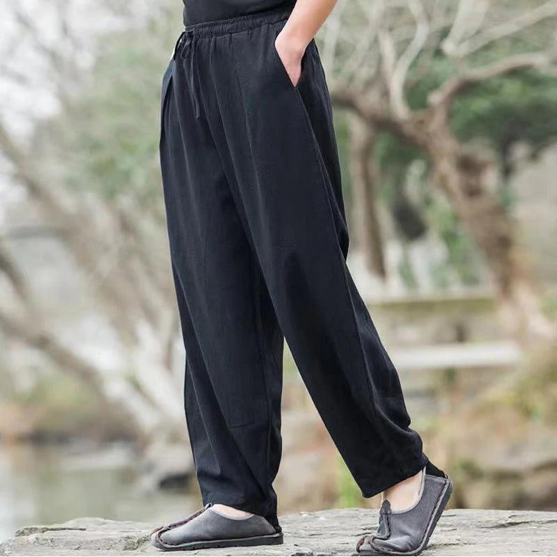 Pantalon Sarouel Décontracté pour Homme à Cordon de Serrage Simple avec Poches