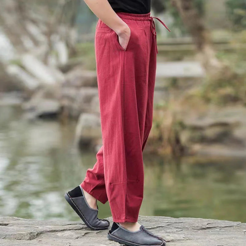 Pantalon Sarouel Décontracté pour Homme à Cordon de Serrage Simple avec Poches