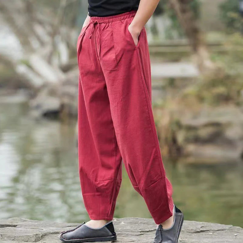 Pantalon Sarouel Décontracté pour Homme à Cordon de Serrage Simple avec Poches