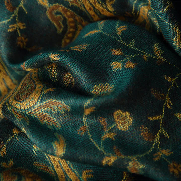 Châle Tibétain à Imprimé de Fleurs de Cajou et de Lianes avec Franges – Écharpe Douce d’Automne et d’Hiver