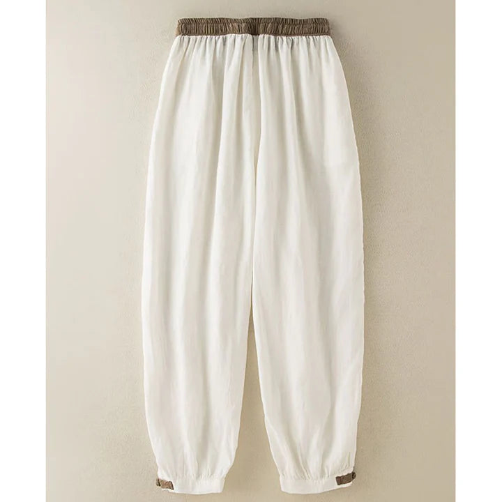 Pantalon Sarouel pour Femme en Coton Uni avec Cordon de Serrage et Poches