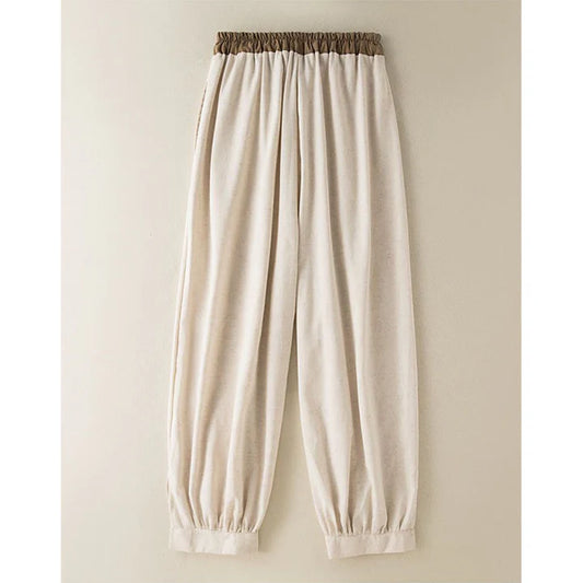 Pantalon Sarouel pour Femme en Coton Uni avec Cordon de Serrage et Poches