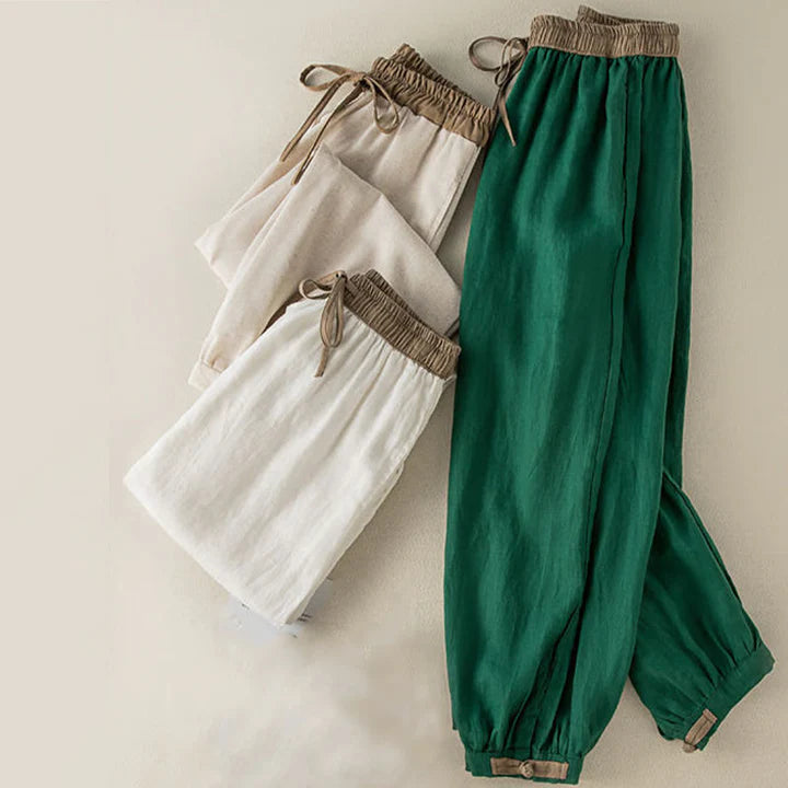 Pantalon Sarouel pour Femme en Coton Uni avec Cordon de Serrage et Poches