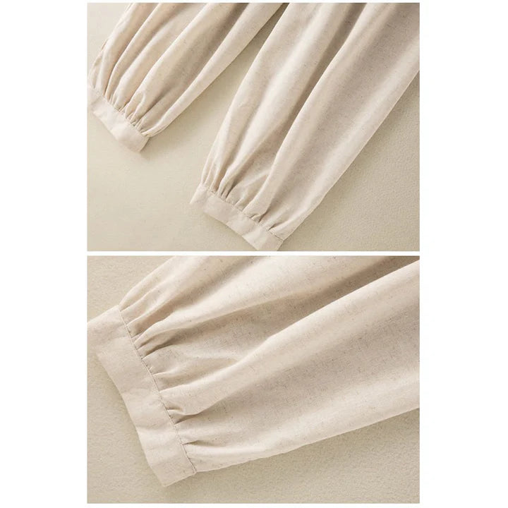 Pantalon Sarouel pour Femme en Coton Uni avec Cordon de Serrage et Poches