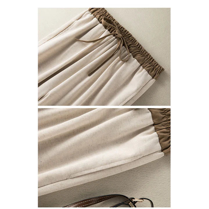 Pantalon Sarouel pour Femme en Coton Uni avec Cordon de Serrage et Poches