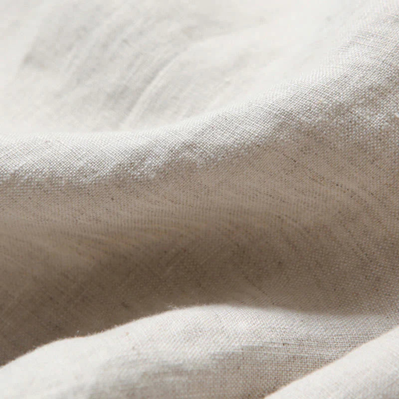 Pantalon à Jambe Large Taille Haute pour Femme en Coton et Lin Uni avec Poches