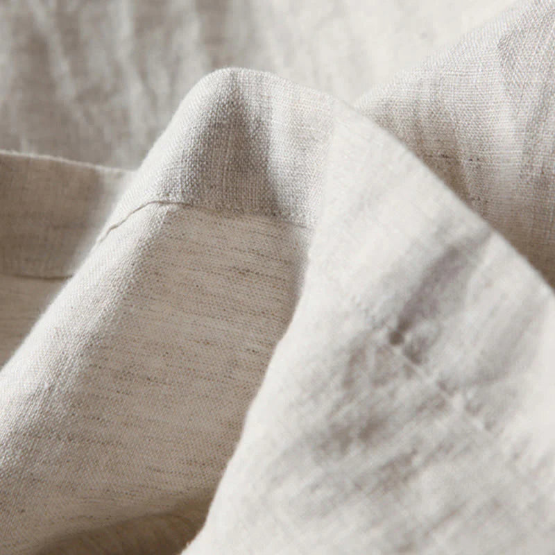 Pantalon à Jambe Large Taille Haute pour Femme en Coton et Lin Uni avec Poches