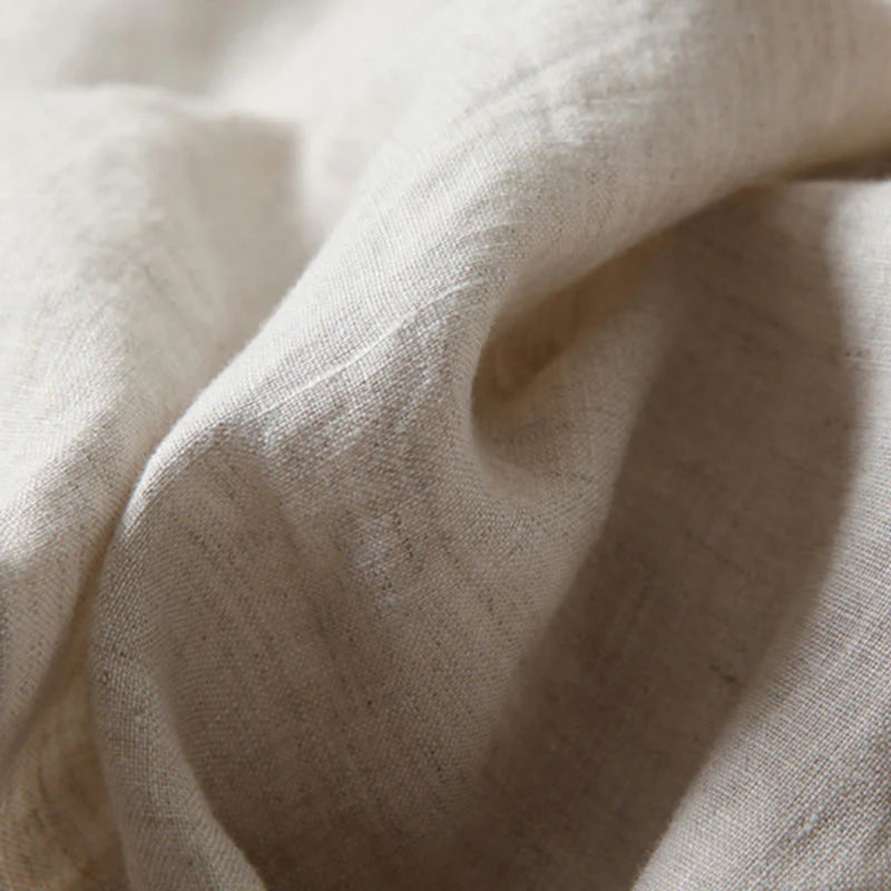 Pantalon à Jambe Large Taille Haute pour Femme en Coton et Lin Uni avec Poches