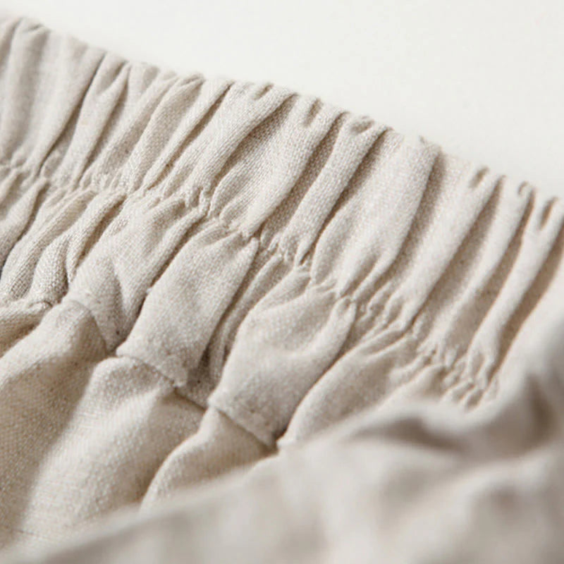 Pantalon à Jambe Large Taille Haute pour Femme en Coton et Lin Uni avec Poches