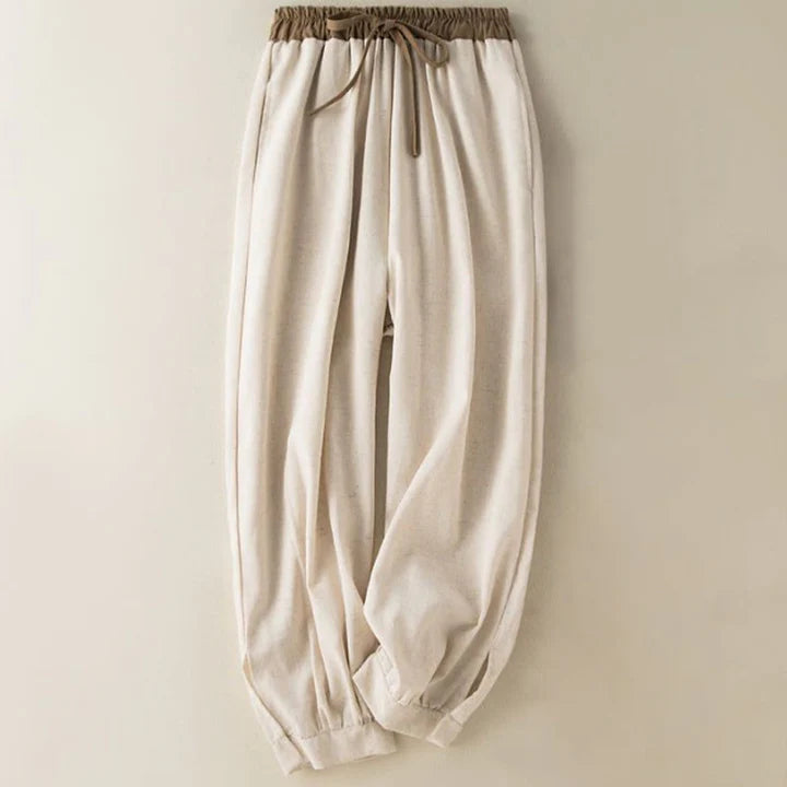 Pantalon Sarouel pour Femme en Coton Uni avec Cordon de Serrage et Poches