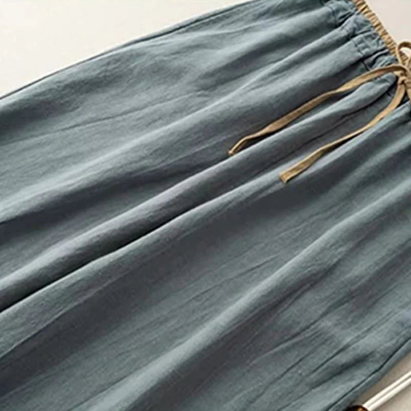 Pantalon Décontracté pour Femme en Coton et Lin Uni avec Cordon de Serrage et Poches