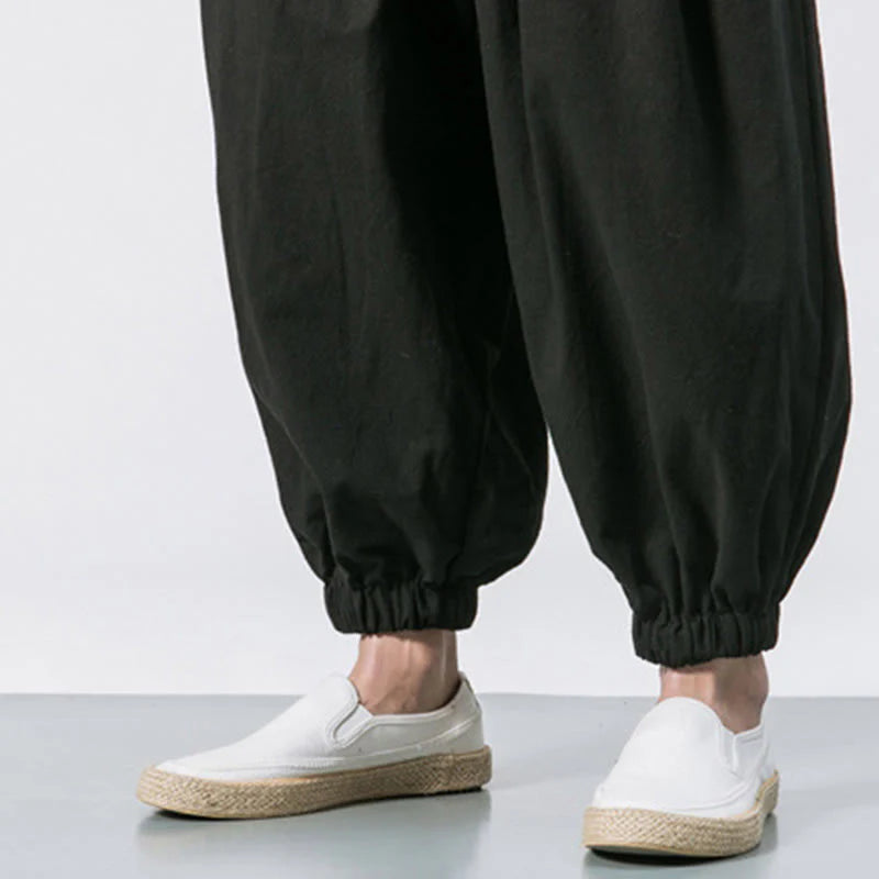 Pantalon Décontracté de Sport pour Homme en Coton Uni avec Cordon de Serrage et Poches