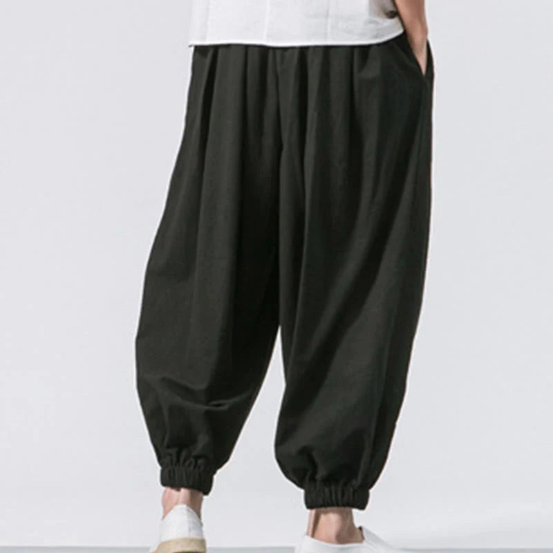 Pantalon Décontracté de Sport pour Homme en Coton Uni avec Cordon de Serrage et Poches