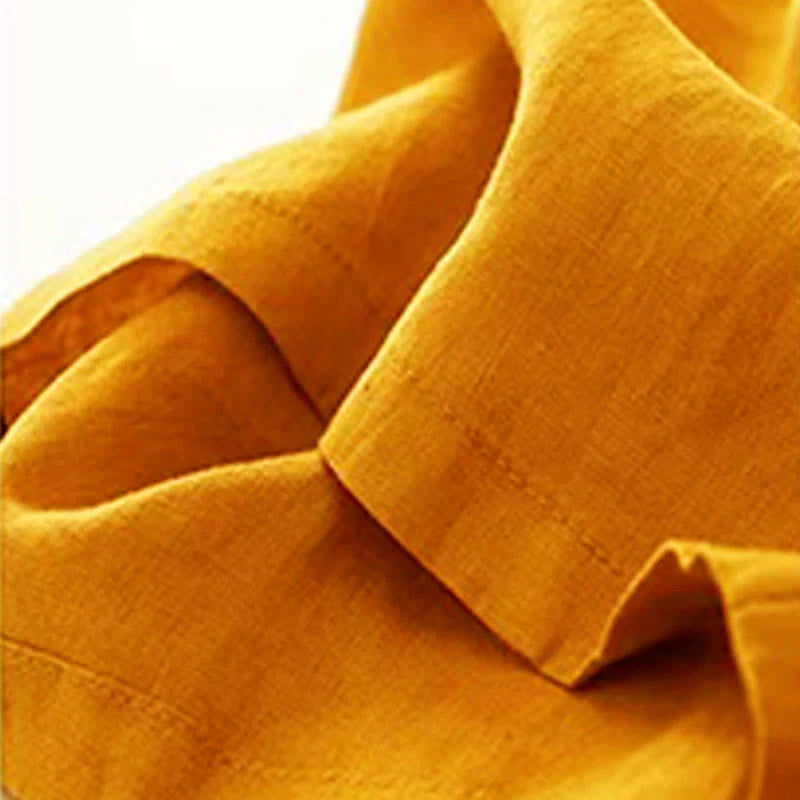 Pantalon Décontracté pour Femme à Jambe Large en Coton Uni avec Poches et Fermeture à un Bouton