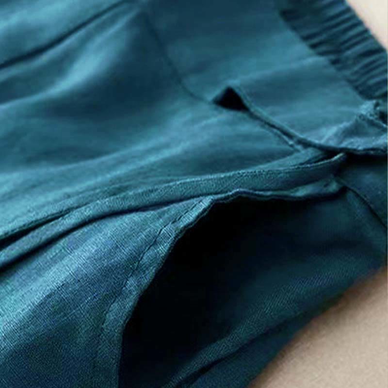 Pantalon Décontracté pour Femme à Jambe Large en Coton Uni avec Poches et Fermeture à un Bouton