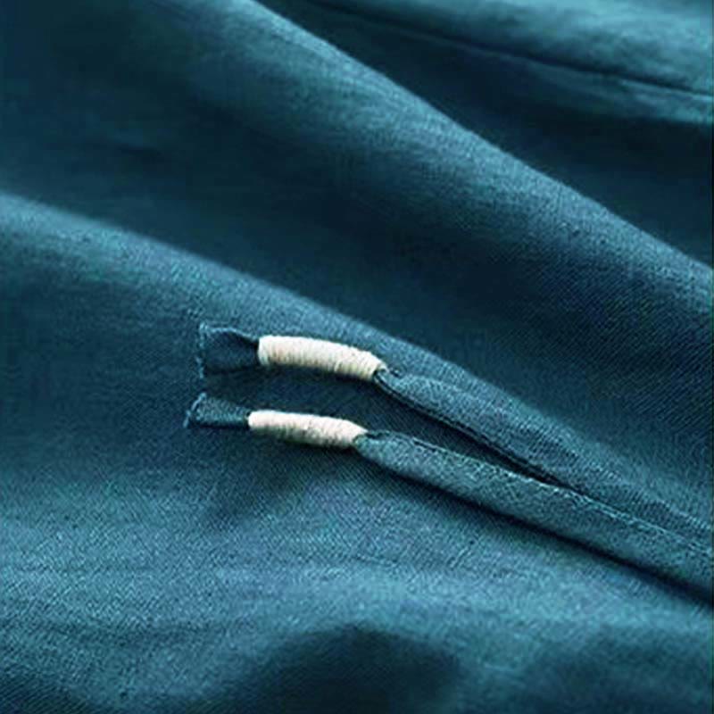 Pantalon Décontracté pour Femme à Jambe Large en Coton Uni avec Poches et Fermeture à un Bouton