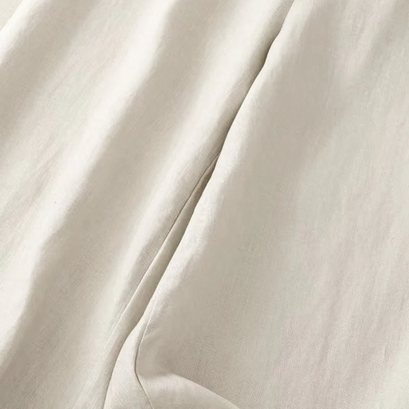 Pantalon Décontracté pour Femme à Jambe Large en Coton Uni avec Poches et Fermeture à un Bouton