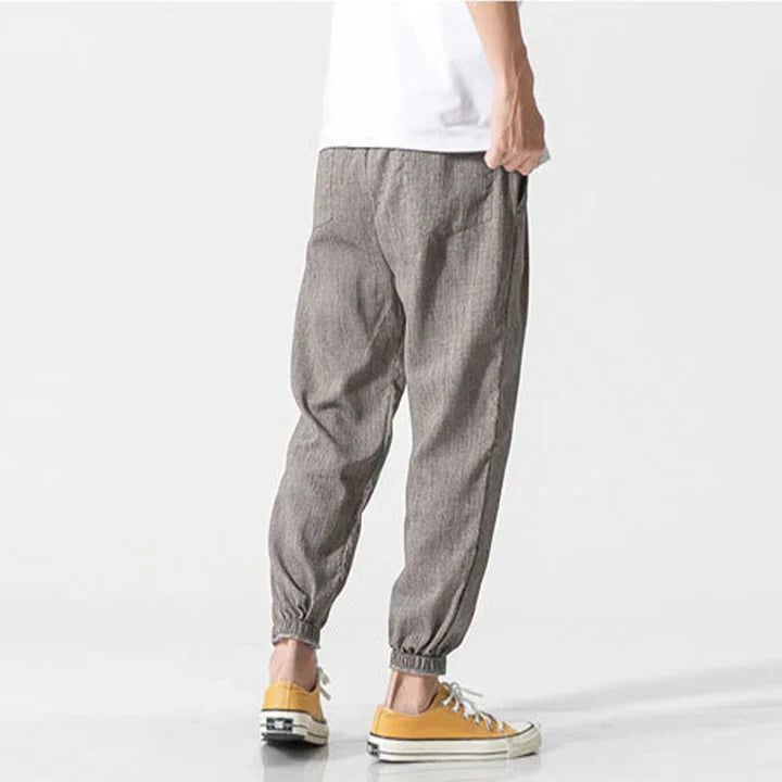 Pantalon Décontracté pour Homme en Lin avec Cordon de Serrage et Poches