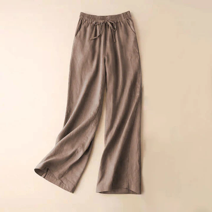 Pantalon Décontracté à Taille Haute, Large et Lacets, Avec Poches