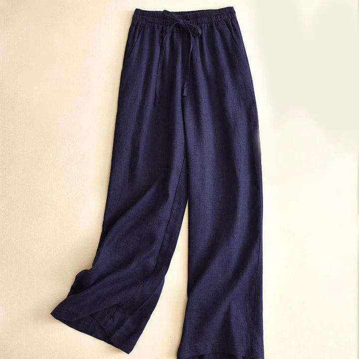 Pantalon Décontracté à Taille Haute, Large et Lacets, Avec Poches