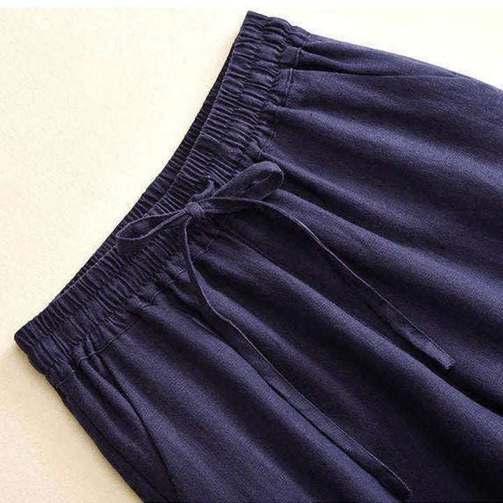 Pantalon Décontracté à Taille Haute, Large et Lacets, Avec Poches