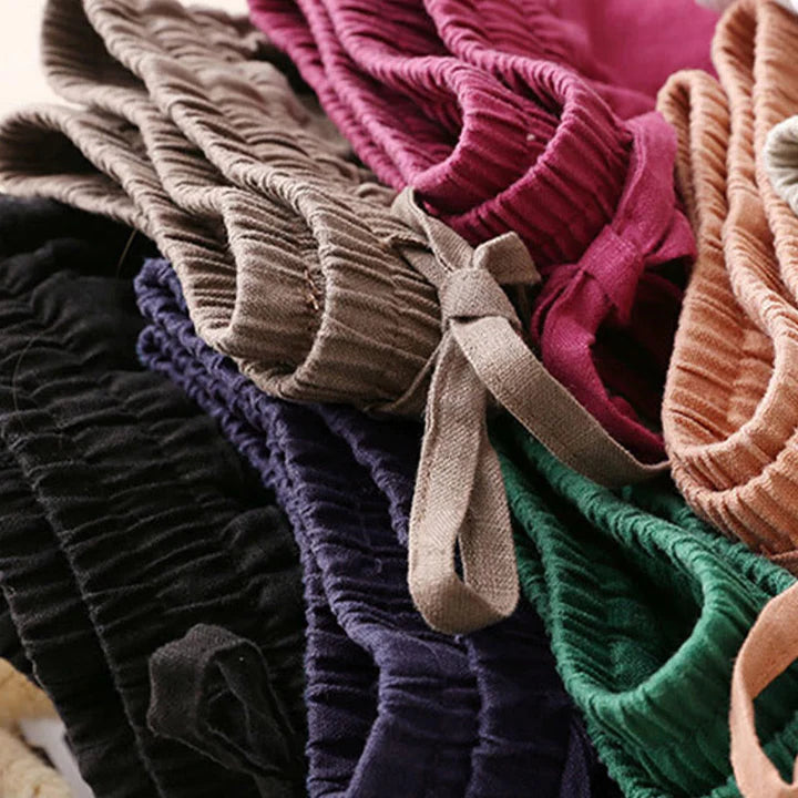 Pantalon Décontracté à Taille Haute, Large et Lacets, Avec Poches