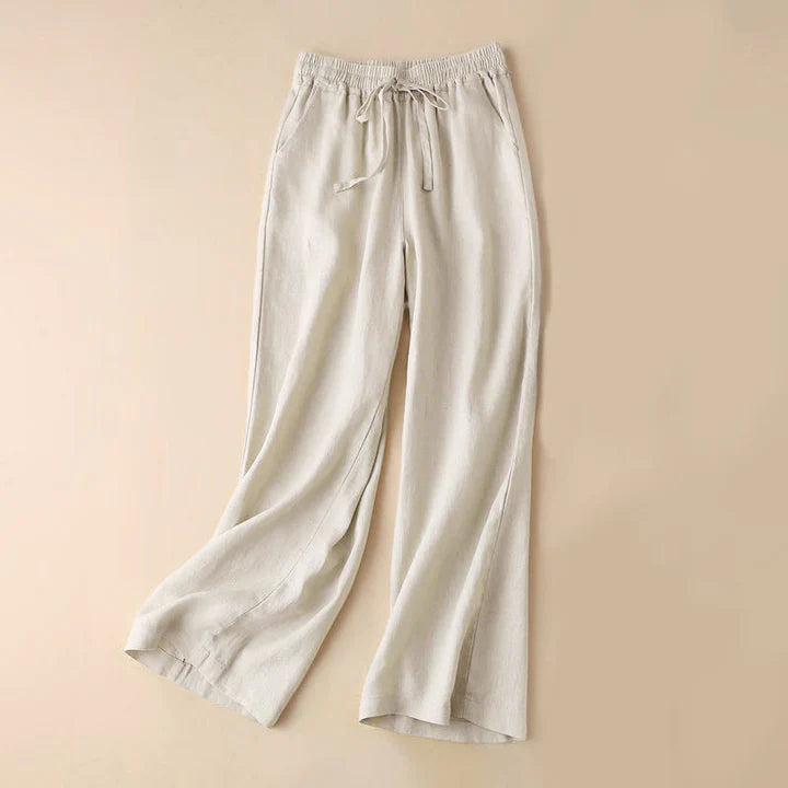 Pantalon Décontracté à Taille Haute, Large et Lacets, Avec Poches