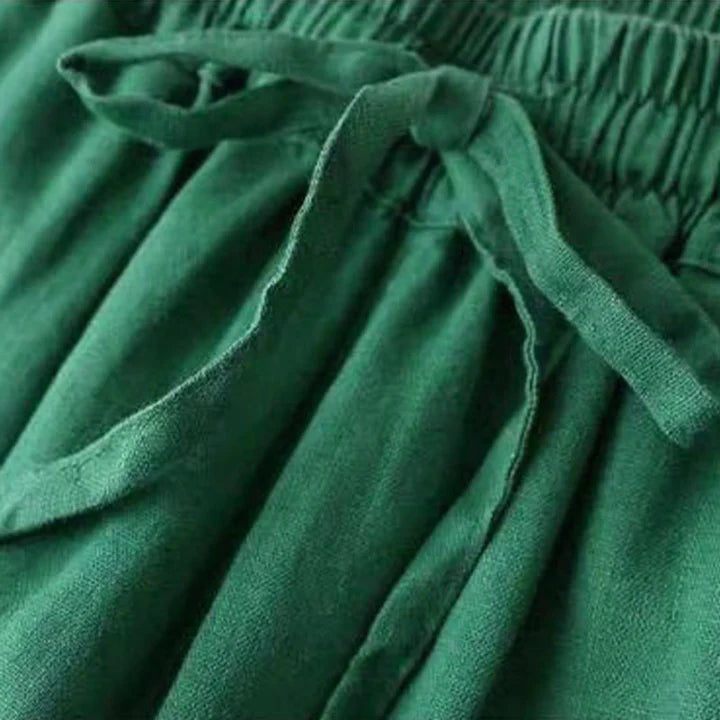 Pantalon Décontracté à Taille Haute, Large et Lacets, Avec Poches