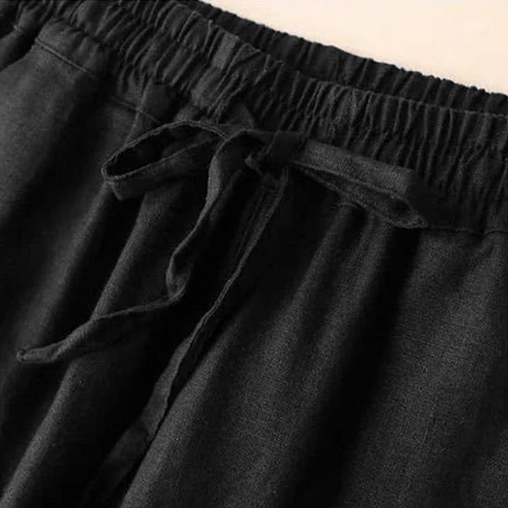 Pantalon Décontracté à Taille Haute, Large et Lacets, Avec Poches