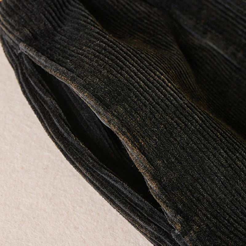 Pantalon Sarouel pour Femme en Coton Côtelé à Contraste de Couleurs, Doublé Polaire Thermique, avec Poches