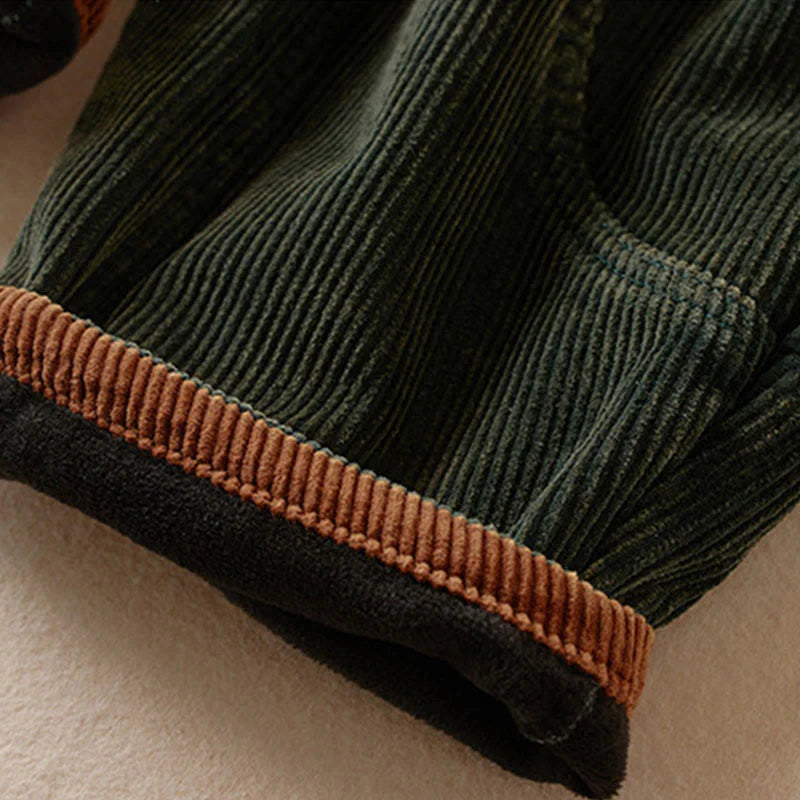 Pantalon Sarouel pour Femme en Coton Côtelé à Contraste de Couleurs, Doublé Polaire Thermique, avec Poches