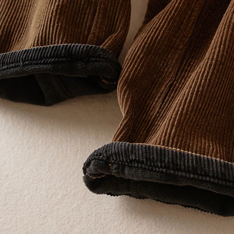 Pantalon Sarouel pour Femme en Coton Côtelé à Contraste de Couleurs, Doublé Polaire Thermique, avec Poches