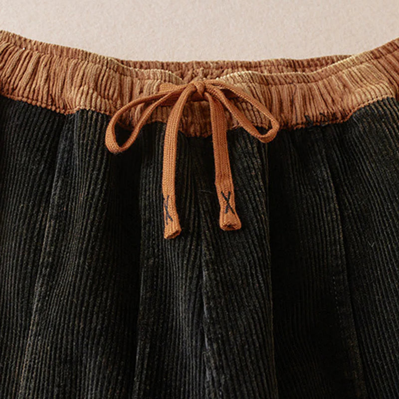 Pantalon Sarouel pour Femme en Coton Côtelé à Contraste de Couleurs, Doublé Polaire Thermique, avec Poches