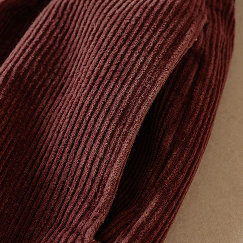 Pantalon Sarouel pour Femme en Coton Côtelé à Contraste de Couleurs, Doublé Polaire Thermique, avec Poches