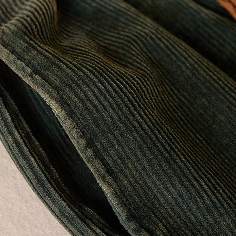 Pantalon Sarouel pour Femme en Coton Côtelé à Contraste de Couleurs, Doublé Polaire Thermique, avec Poches