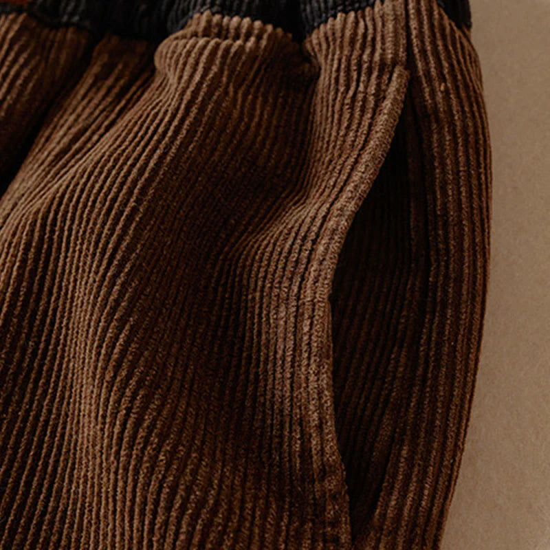 Pantalon Sarouel pour Femme en Coton Côtelé à Contraste de Couleurs, Doublé Polaire Thermique, avec Poches