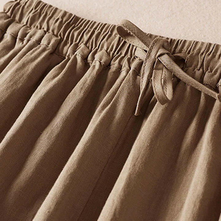 Pantalon Sarouel d’Été pour Femme Brodé de Petites Fleurs avec Poches