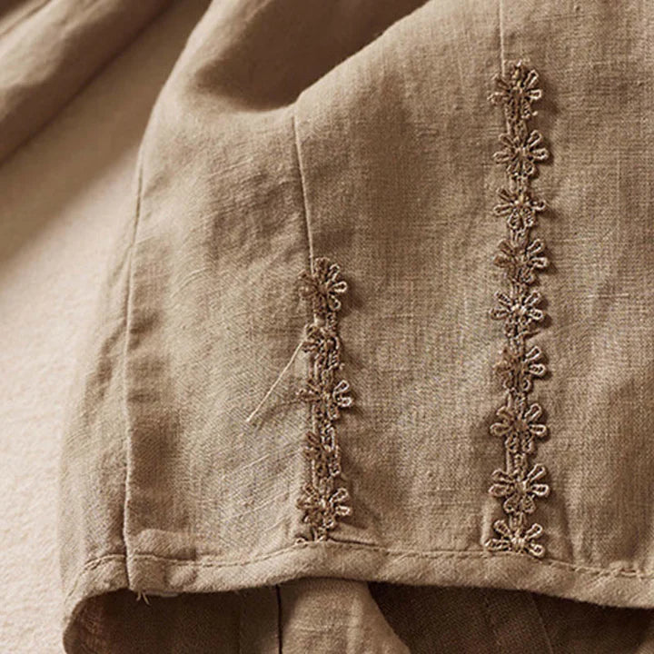 Pantalon Sarouel d’Été pour Femme Brodé de Petites Fleurs avec Poches