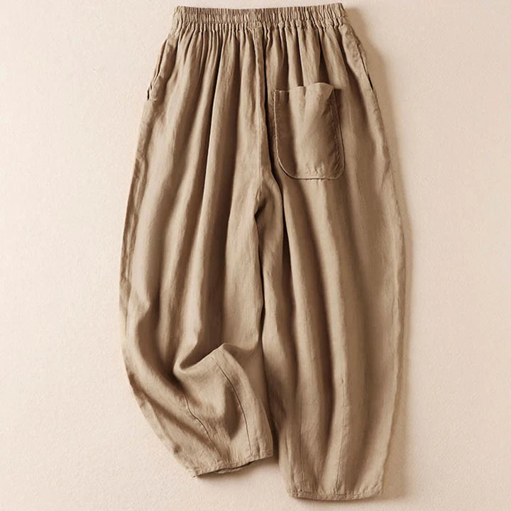 Pantalon Sarouel d’Été pour Femme Brodé de Petites Fleurs avec Poches