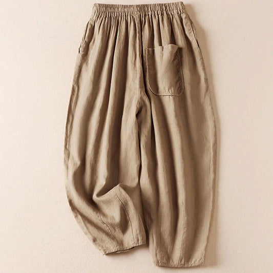 Pantalon Sarouel d’Été pour Femme Brodé de Petites Fleurs avec Poches