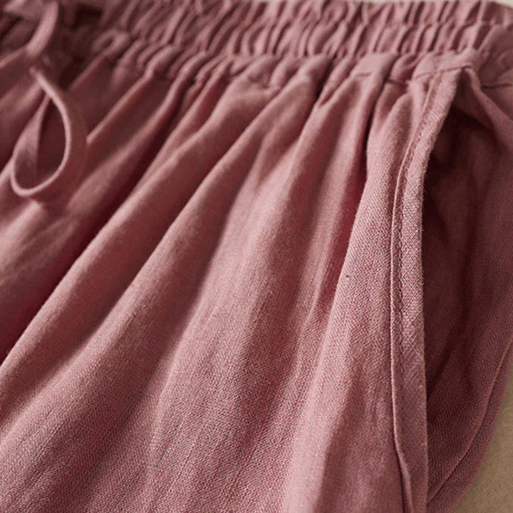 Pantalon Sarouel d’Été pour Femme Brodé de Petites Fleurs avec Poches