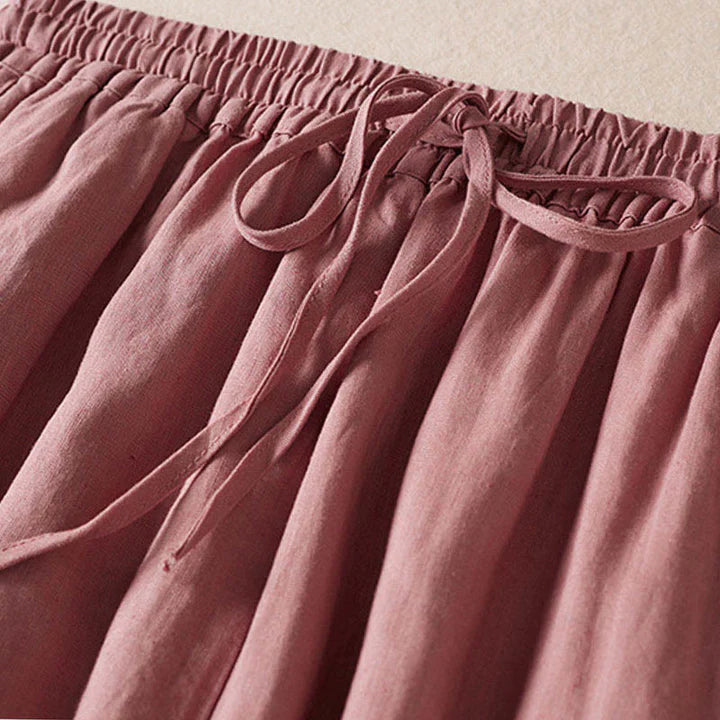 Pantalon Sarouel d’Été pour Femme Brodé de Petites Fleurs avec Poches