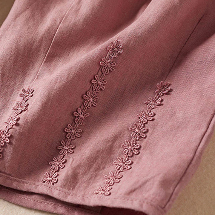 Pantalon Sarouel d’Été pour Femme Brodé de Petites Fleurs avec Poches