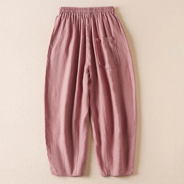 Pantalon Sarouel d’Été pour Femme Brodé de Petites Fleurs avec Poches