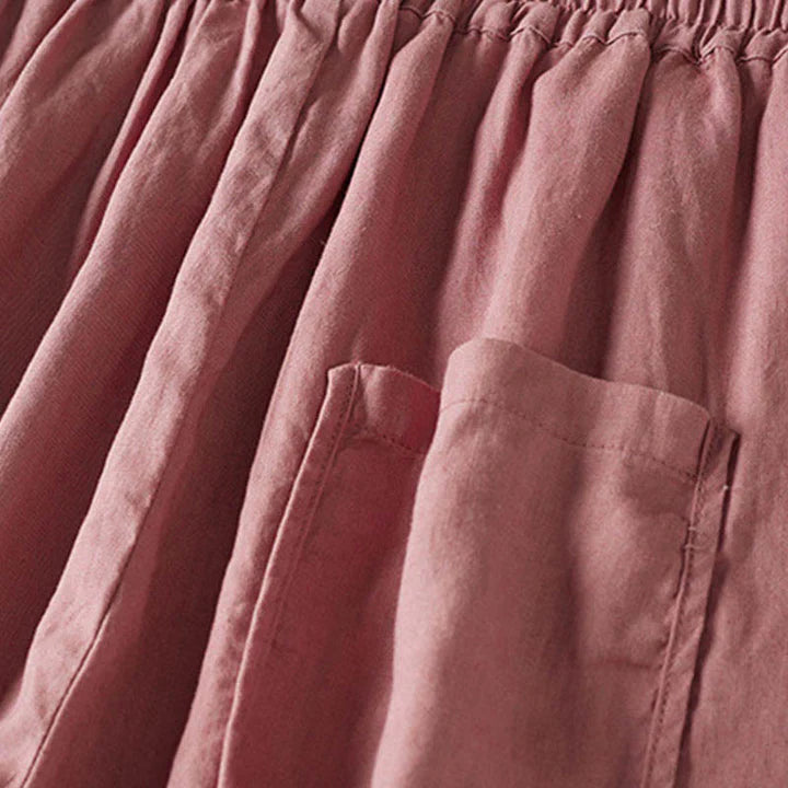 Pantalon Sarouel d’Été pour Femme Brodé de Petites Fleurs avec Poches