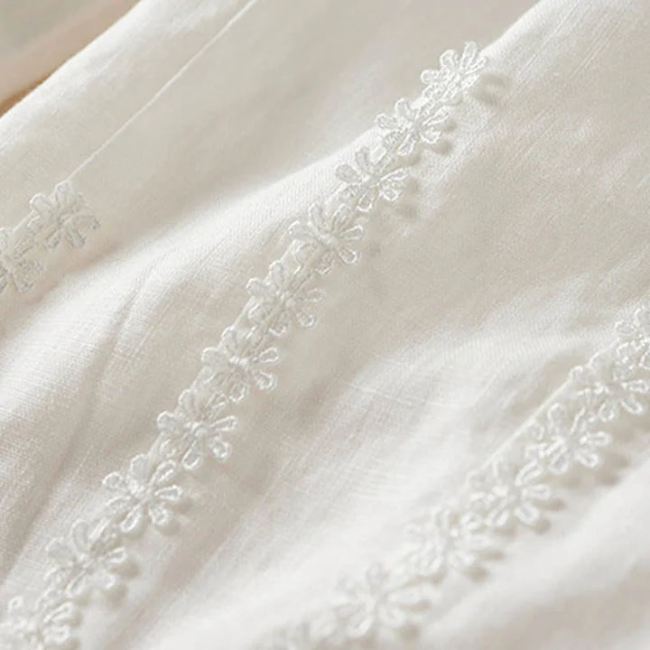 Pantalon Sarouel d’Été pour Femme Brodé de Petites Fleurs avec Poches