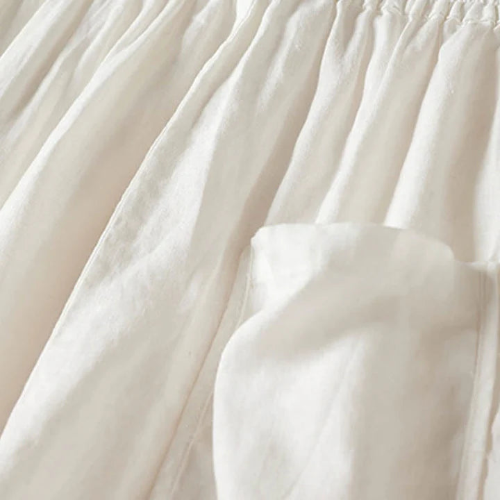 Pantalon Sarouel d’Été pour Femme Brodé de Petites Fleurs avec Poches