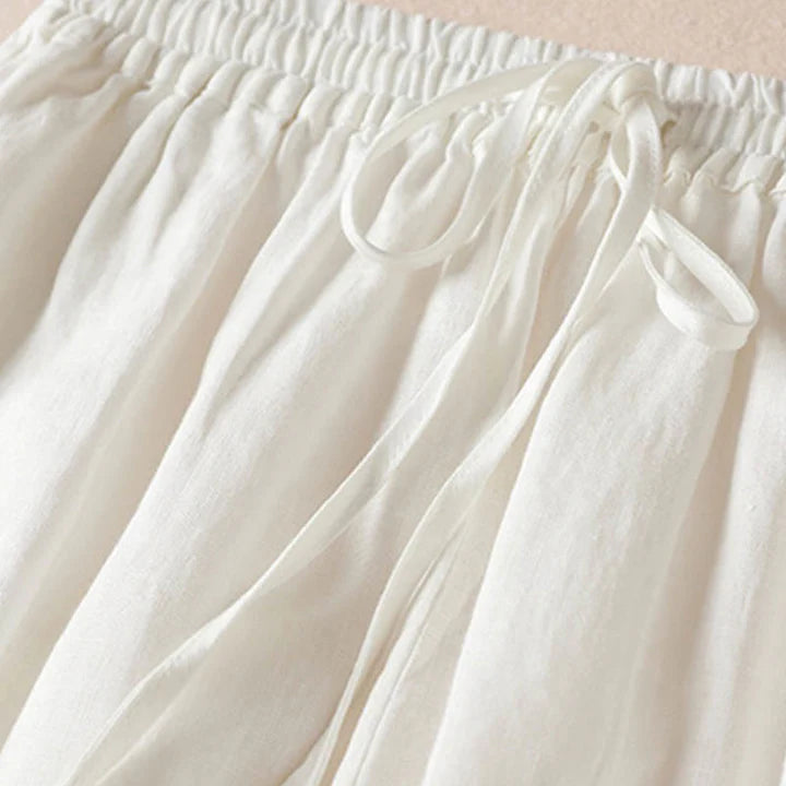 Pantalon Sarouel d’Été pour Femme Brodé de Petites Fleurs avec Poches