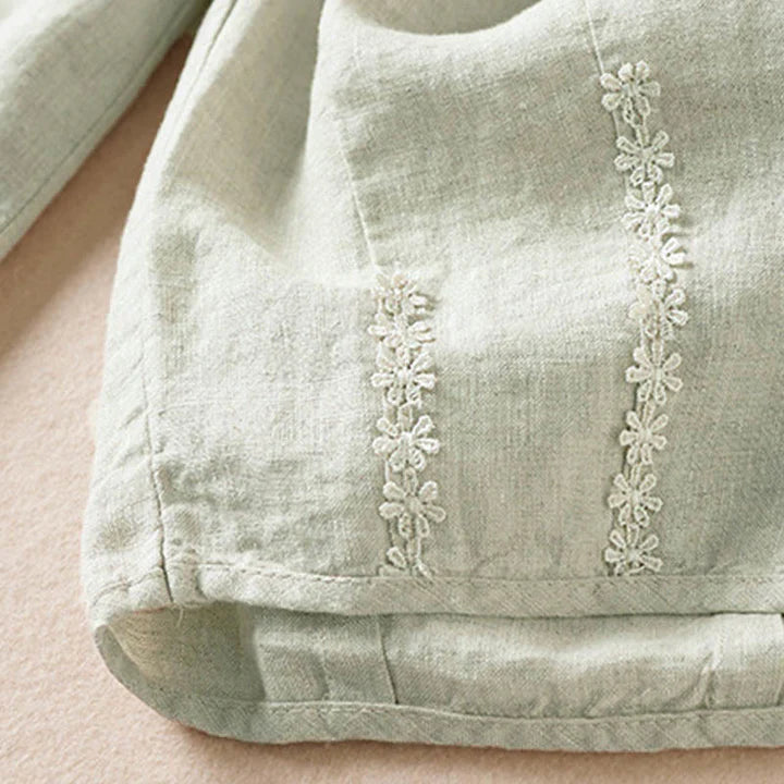 Pantalon Sarouel d’Été pour Femme Brodé de Petites Fleurs avec Poches